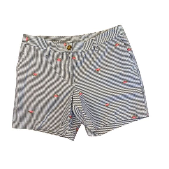Talbots Women's Chino Shorts Blue/White Striped Watermelon Embroidery 6P - Picture 1 of 11